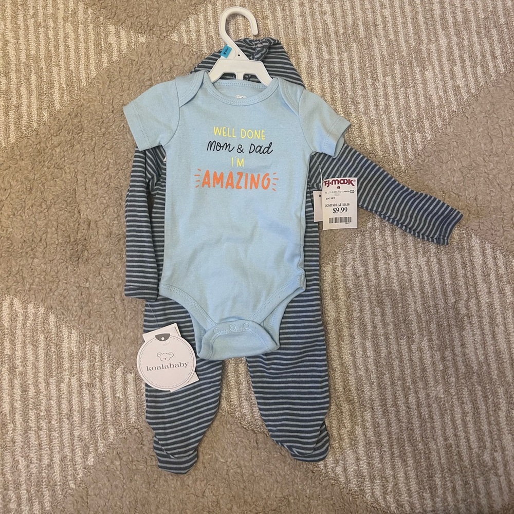 Koala Kids Light Blue and Dark Gray Bodysuit Set